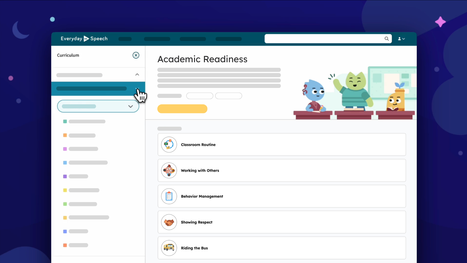 The new unified curriculum page with both curricula in the sidebar