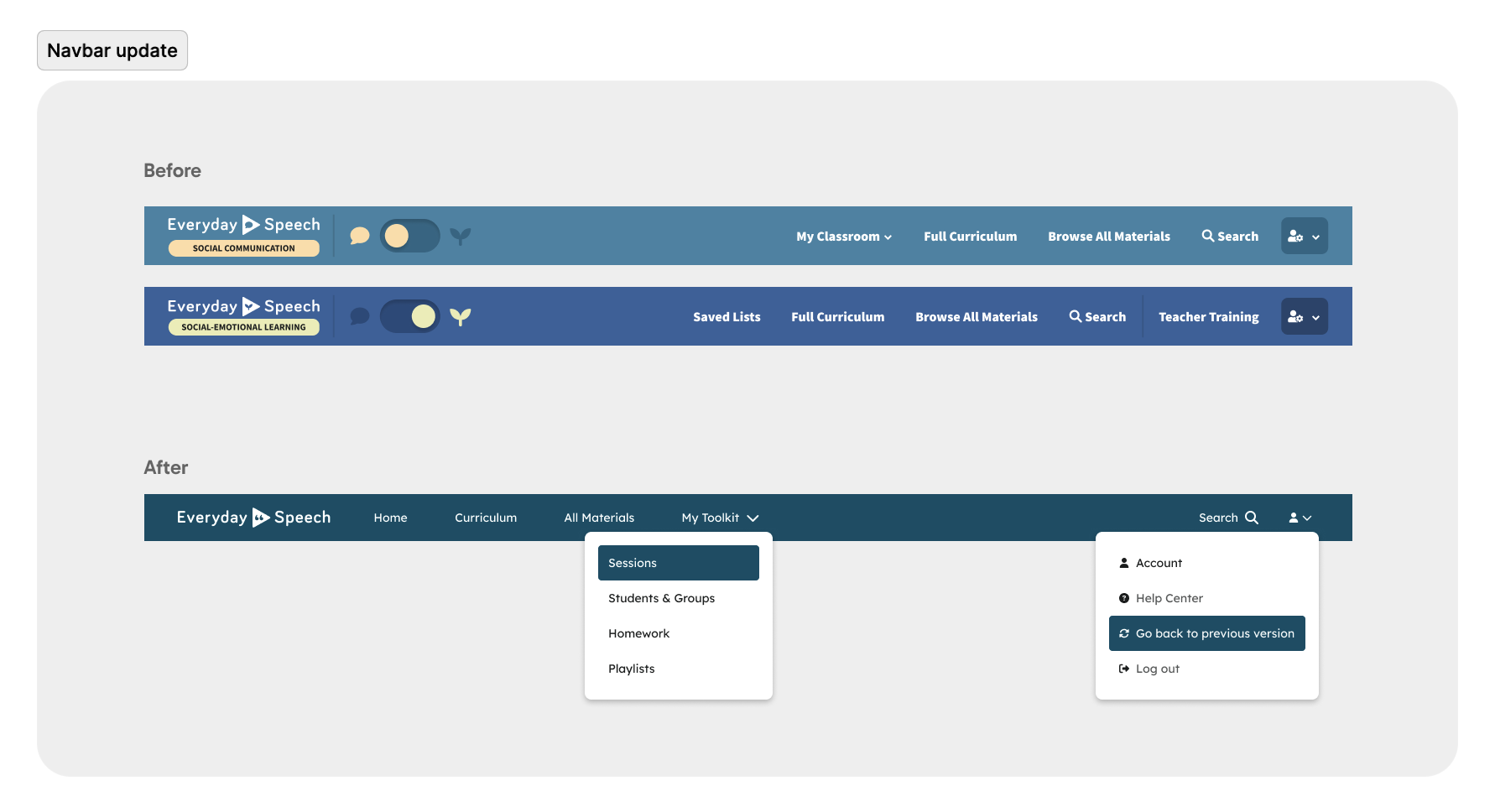Navigation before: the curriculum switch circled
