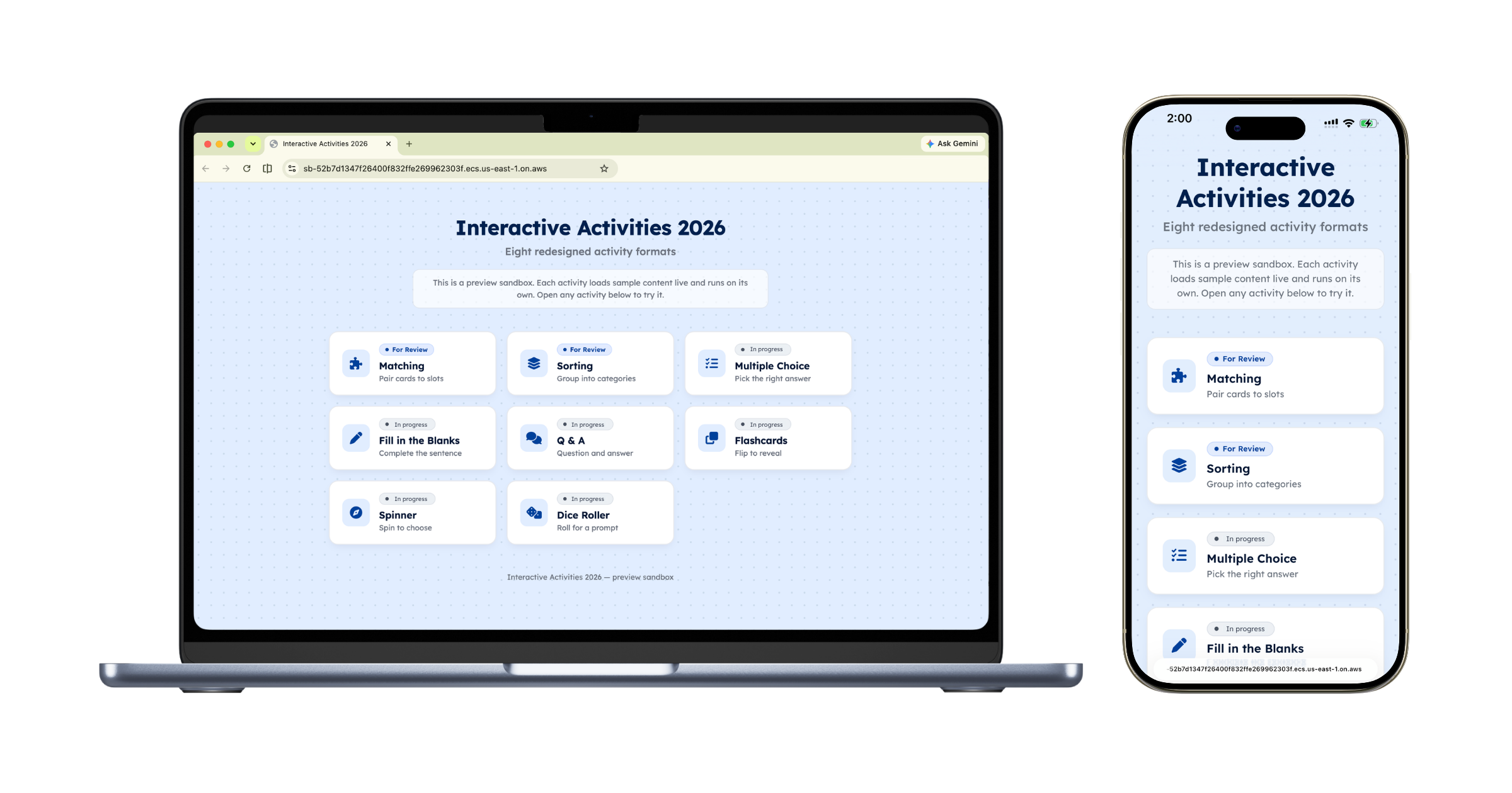 Live sandbox on desktop and mobile with Asana feedback